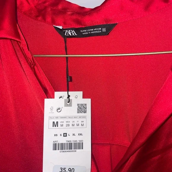 NWT Zara Red Button Down Shirt - Picture 5 of 7